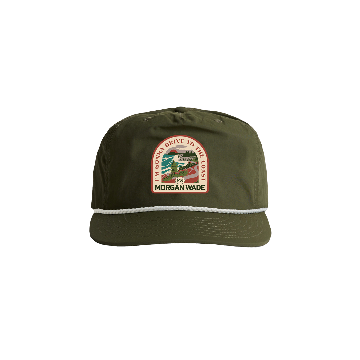 Official Morgan Wade Merchandise. Olive green nylon 5-Panel Snapback with rope detail and an embroidered patch.